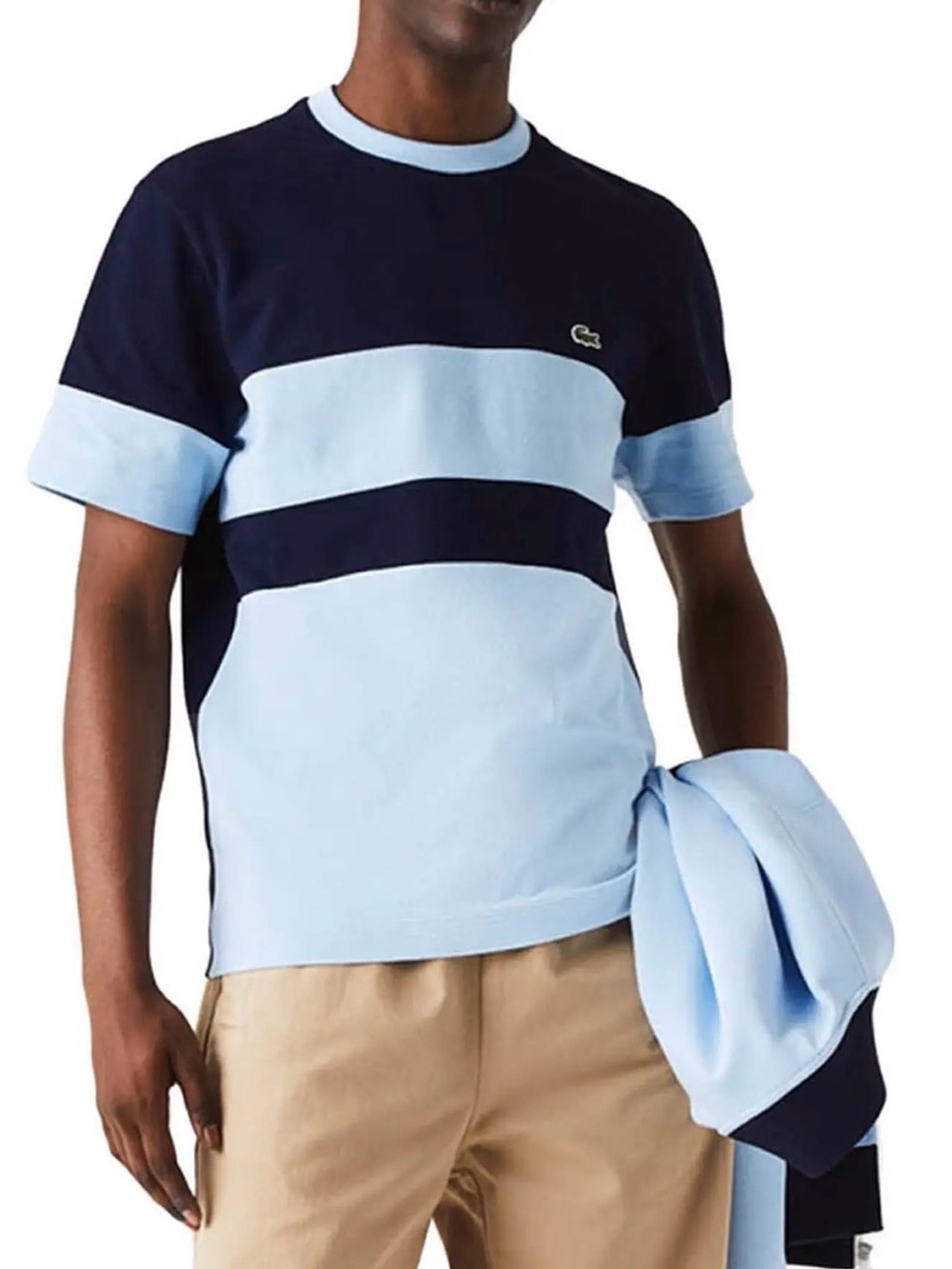Lacoste Men’s Light Blue and Navy Colorblock Short-Sleeve Tee